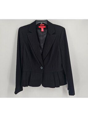 A Line Black Pinstripe Stretch Pleated Hem Blazer Jacket Size 14 NWT